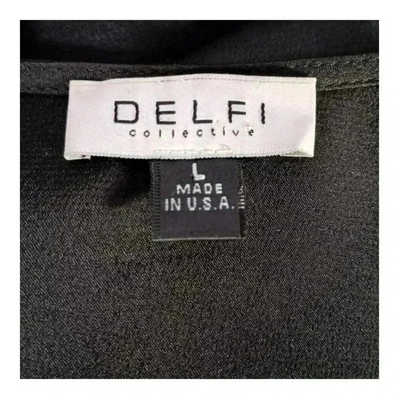 DELFI Collective Blouse Top V-Neck Tie Black Women's Large - Picture 5 of 6
